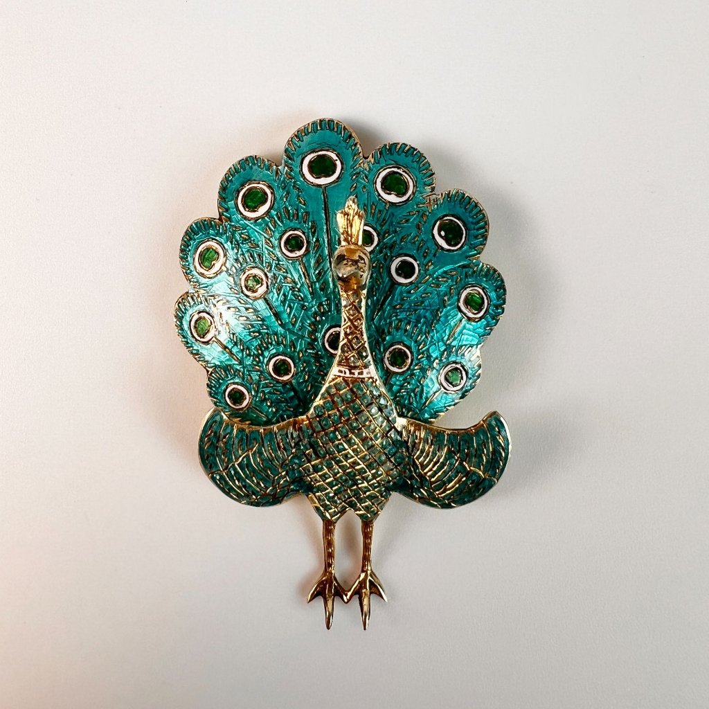 Vintage Siam Sterling Silver Blue Enamel Peacock Articulated Pin Brooch